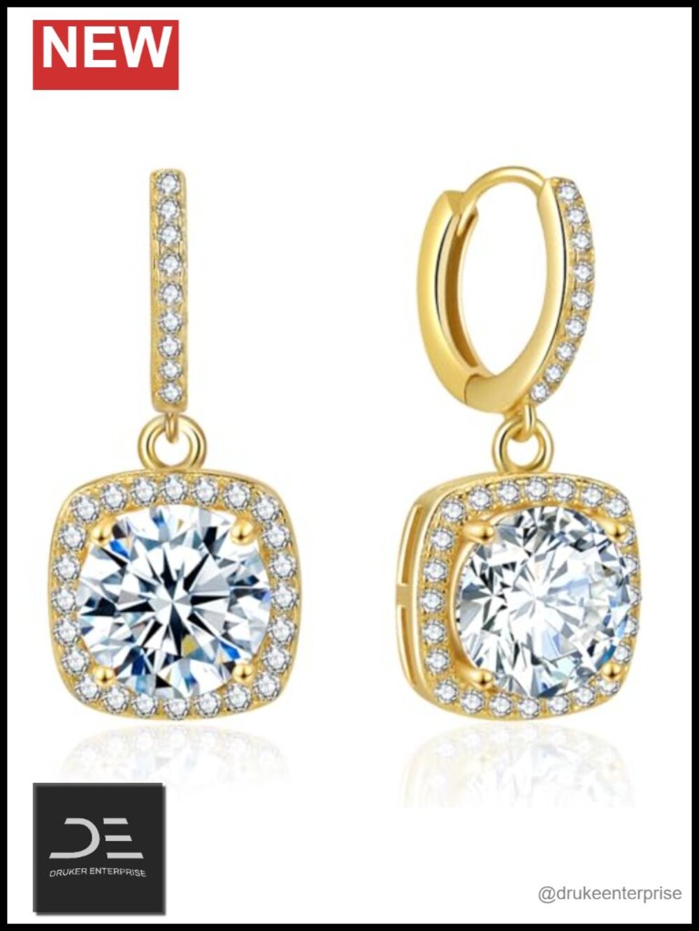 Moissanite Hoop Earrings 18K White Gold Plated Sterling Silver D Color Drop